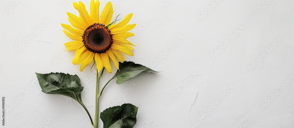 Poster sunflower on white backdrop with copy space image