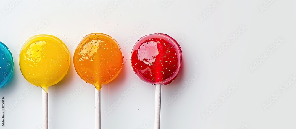 Aufkleber A minimalistic style image featuring colorful tasty caramel lollipops on a light background with copy space Displaying selective focus