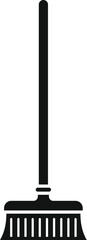 Simple black icon of a broom standing upright, a tool for sweeping and cleaning
