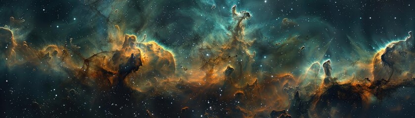Obraz premium A stunning cosmic nebula showcasing vibrant colors and mesmerizing details in the vastness of space, ideal for astronomical themes.