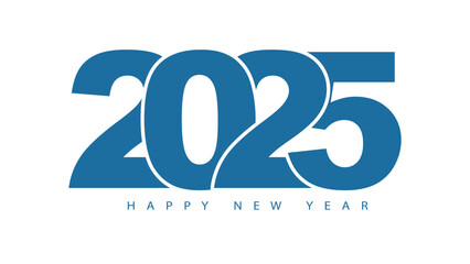 2025. Happy New Year 2025 design of numbers, blue. Business diary cover for 2025 with wishes. Design template for a brochure, card, banner, postcard. Vector illustration. Isolated on white background