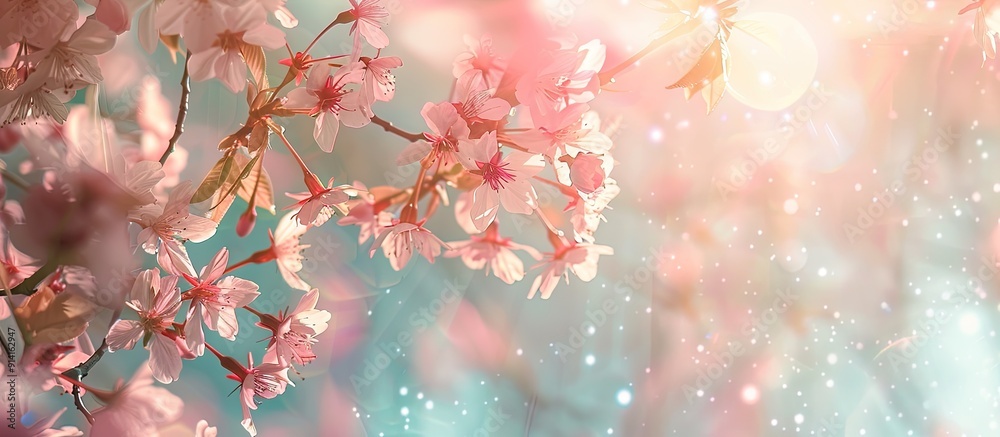 Poster Springtime cherry blossom on a tree with copy space image