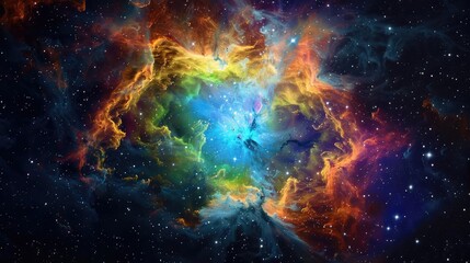 Fototapeta premium A stunning cosmic nebula filled with vibrant colors and starry backdrop, depicting the beauty of the universe.
