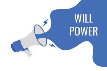will power button, banner, label, template for website. will power text with colorful megaphone icon
