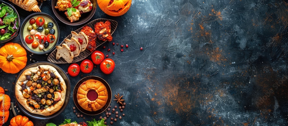 Aufkleber halloween themed food captured from above with a designated copy space image