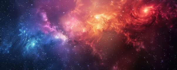 Naklejka premium A mesmerizing cosmic scene filled with vibrant colors and swirling gases, depicting the beauty of deep space and distant galaxies.