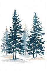 Obraz premium Stylized Evergreen Trees with Textured Layers and Muted Background, Serene Forest Scene for Art and Design