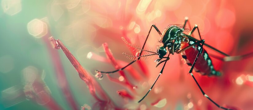 Macro photo of a mosquito sucking blood in a copy space image