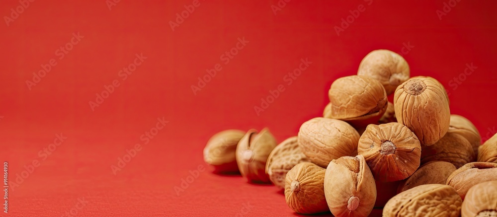 Aufkleber Vegan nut placed on red backdrop with copy space image high in vitamin content
