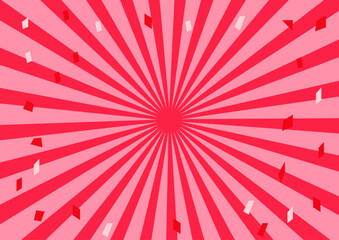 周囲に紙吹雪が舞っている赤色の集中線の背景イラスト