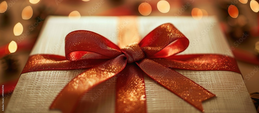 Poster An image showing a detailed view of a ribbon on a gift box providing a blank area for text. Creative banner. Copyspace image