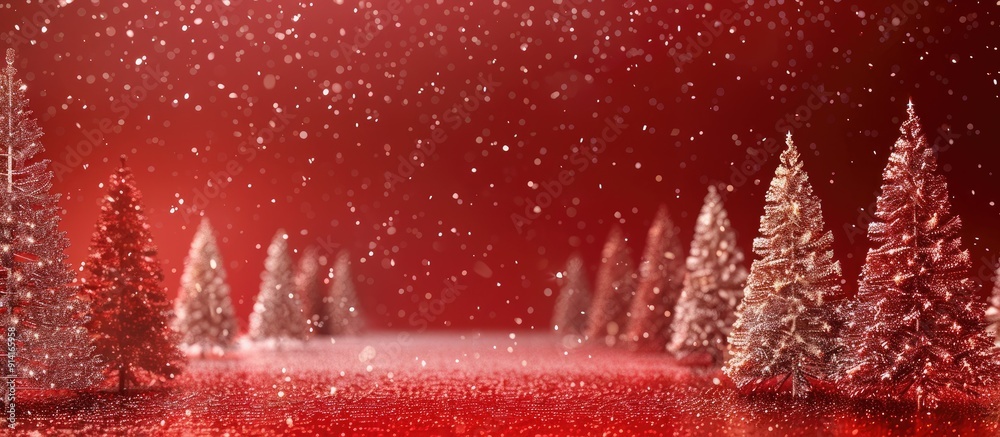 Aufkleber modern christmas frame on a red background with glittery trees and stars a copy space image for text