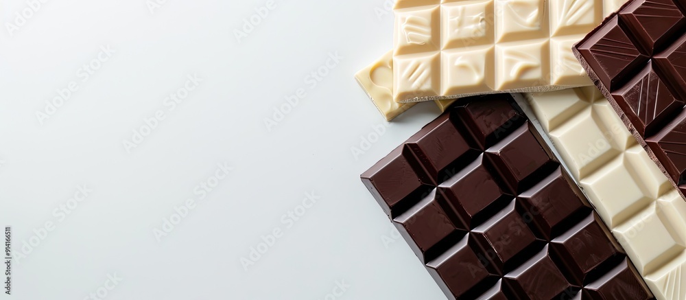 Fototapete isolated on a white background a display of milk and dark chocolate bars with copy space image
