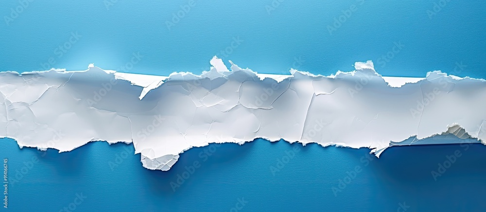 Poster torn paper against a blue backdrop with copy space image