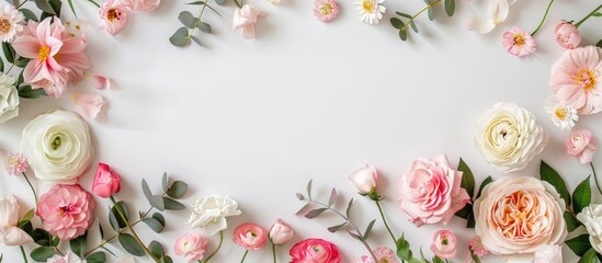 Template banner with flowers creating a background for copy space image on a greeting card frame
