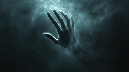 Obraz premium A ghostly hand reaching out on a dark eerie background