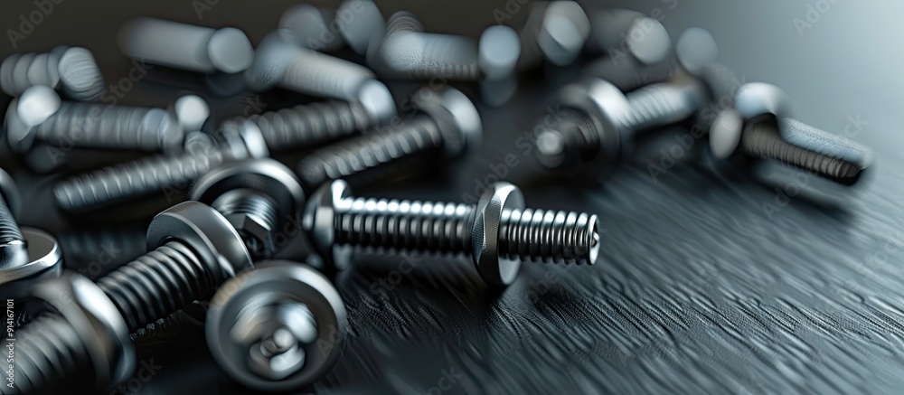 Poster An image showing screws and small bolts on a table with copy space image