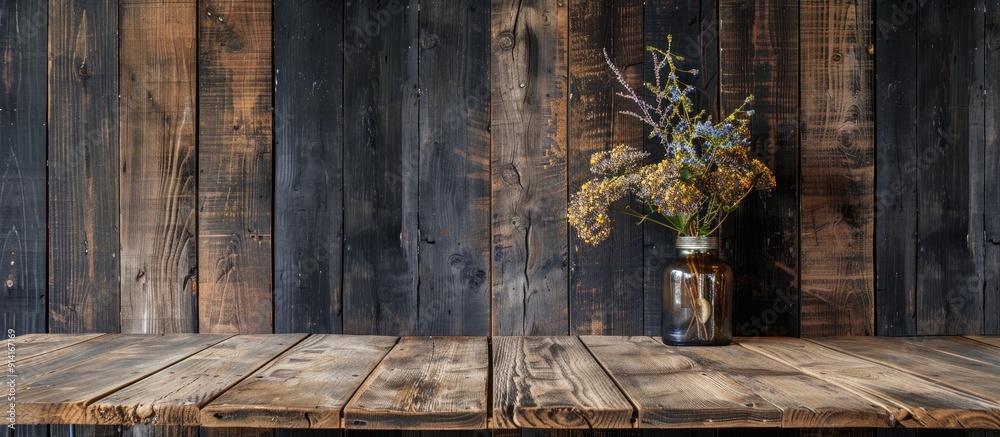 Aufkleber background with wooden table and decor copy space image