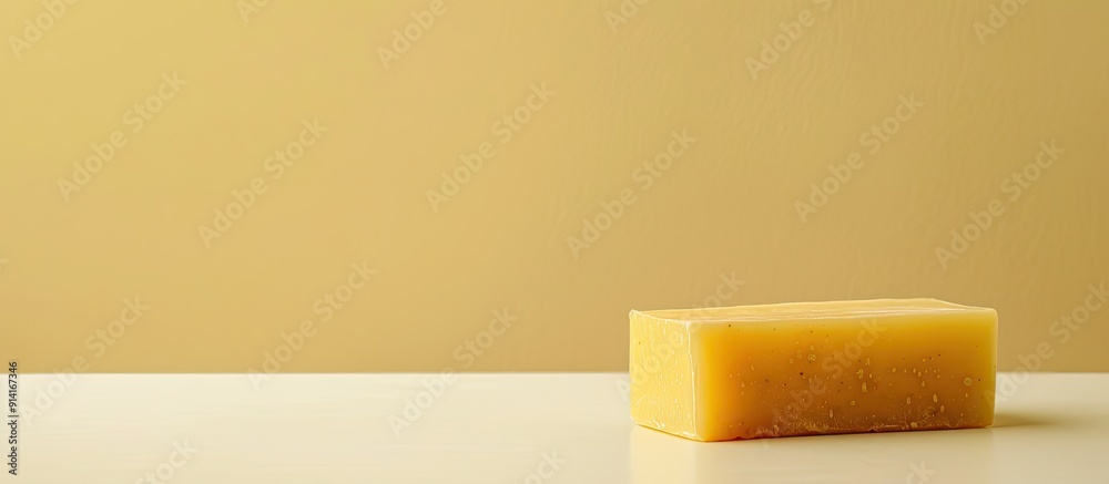 Poster Yellow soap displayed with copy space image on a crisp white background