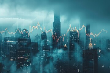 Cityscape with Stock Market Chart Overlay