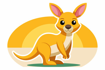 Cute Cartoon Kangaroo with a Sunset Background