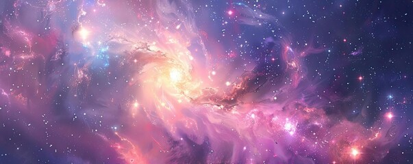 Fototapeta premium A stunning cosmic nebula filled with vibrant colors and twinkling stars, showcasing the beauty of the universe.