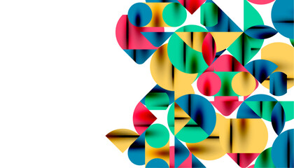Color beautiful circles, semi circles, squares and round triangles. Geometric mosaic style pattern abstract background for wallpaper, banner, backdrop, card, book Illustration, landing page