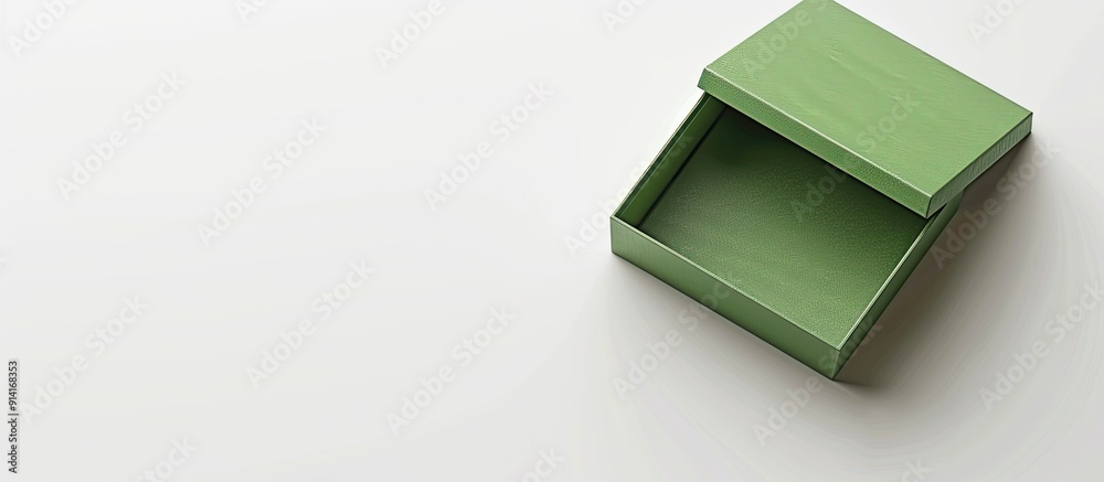 Aufkleber green gift box with an open lid made of cardboard placed against a white backdrop to showcase a blan