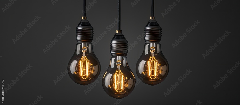 Poster Lightbulb filament set on black backdrop enhancing copy space image