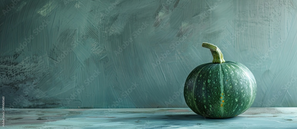 Poster Singular green squash on a blank backdrop with ample copy space image