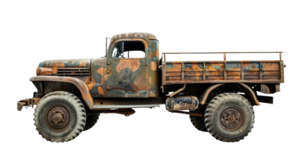 Old military truck on transparent background