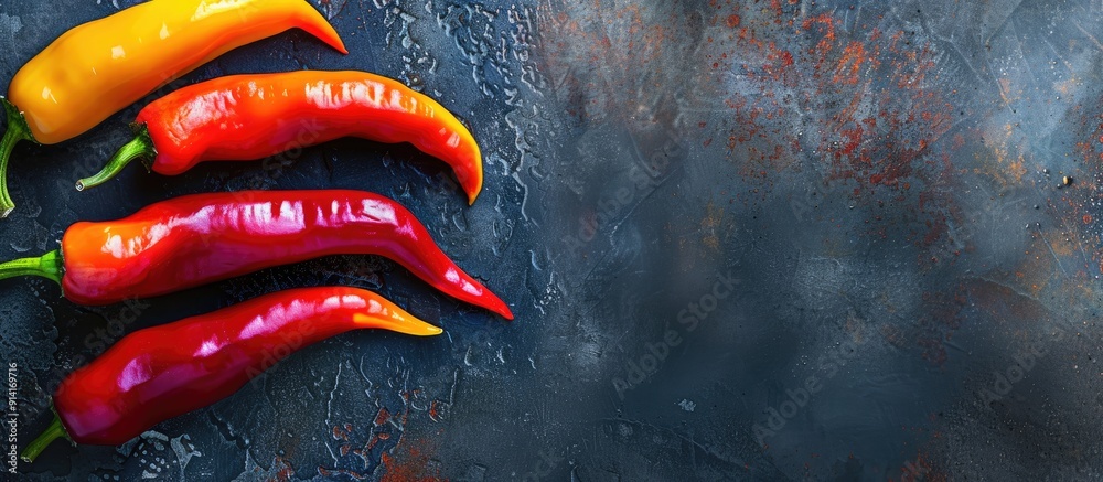 Poster studio close up of vibrant chili peppers with copy space image