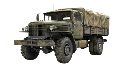 Old military truck on transparent background