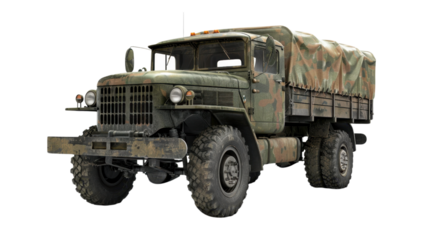 Old military truck on transparent background