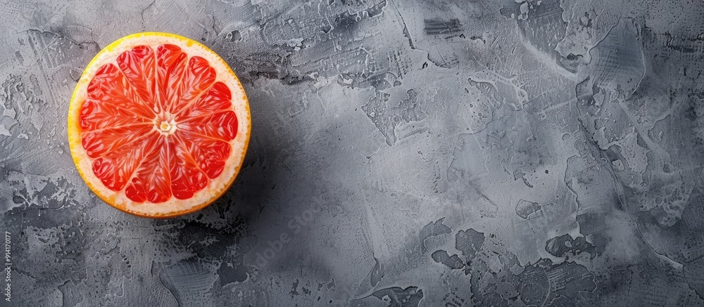 Poster a ripe grapefruit placed elegantly on a neutral concrete gray background symbolizing healthy nutriti