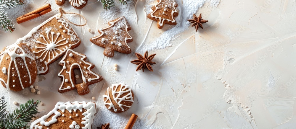Leinwandbilder on the table there is a festive display of christmas gingerbread cookies shaped like houses surround