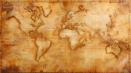 Naklejka premium Vintage World Map Background for Adventure and History Inspired Product Display Concepts