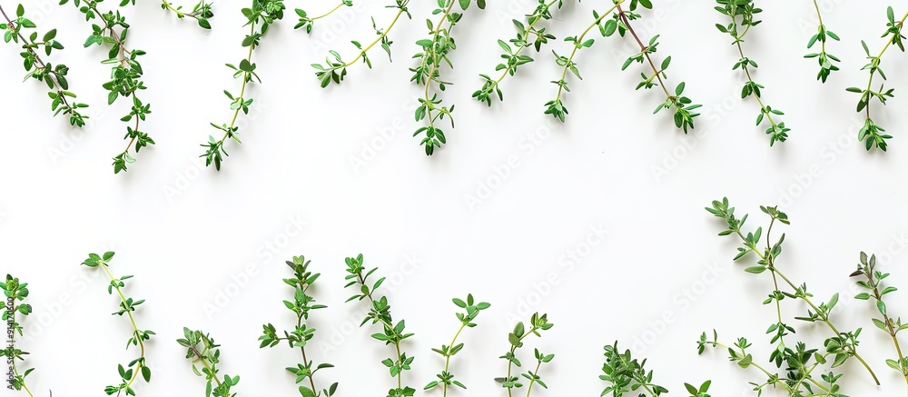 Leinwandbilder Top view of fresh thyme on white background with clipping path and full depth of field ideal for adding text in the copy space image