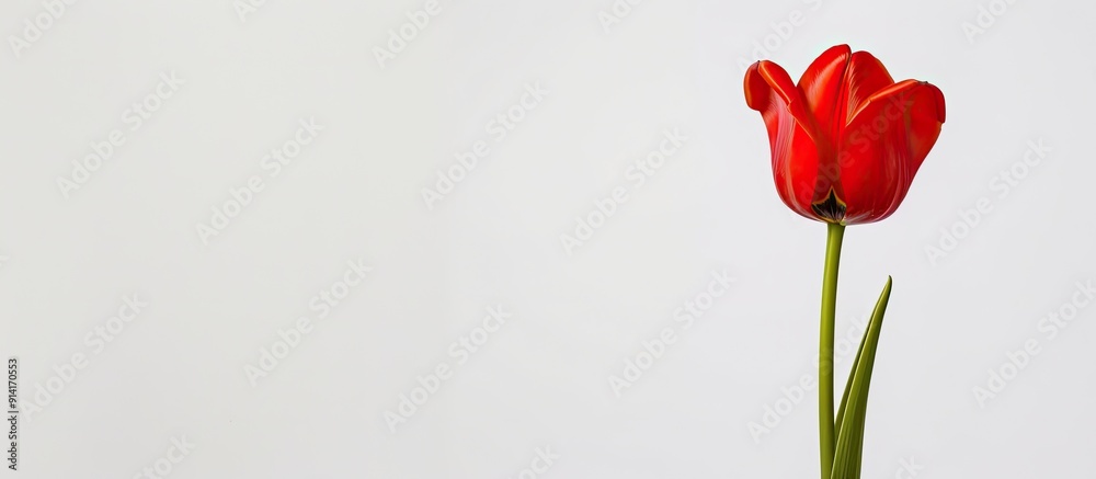 Poster vibrant red tulip set against a white background with copy space image