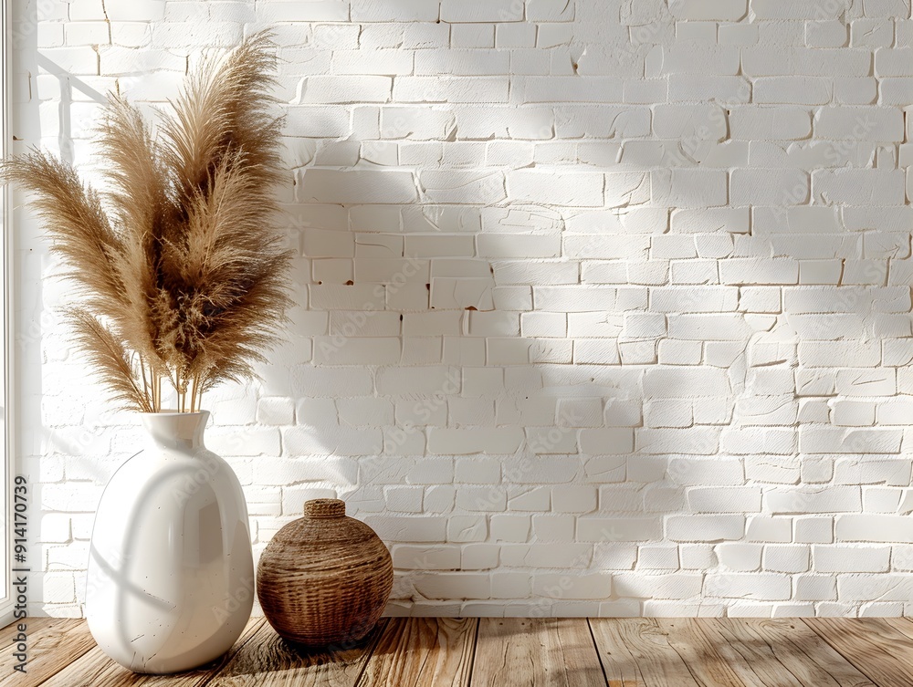 Poster Timeless White Brick Wall with Natural Lighting for Versatile Mockup and Photography Settings