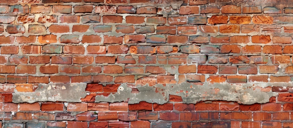 Fototapete Weathered red brick wall texture seamless and aged creates a backdrop with a rustic charm for designs and text with a copyspace image