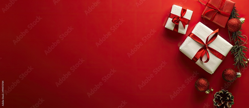 Aufkleber Red background with copy space image for text showcasing the Christmas presents concept