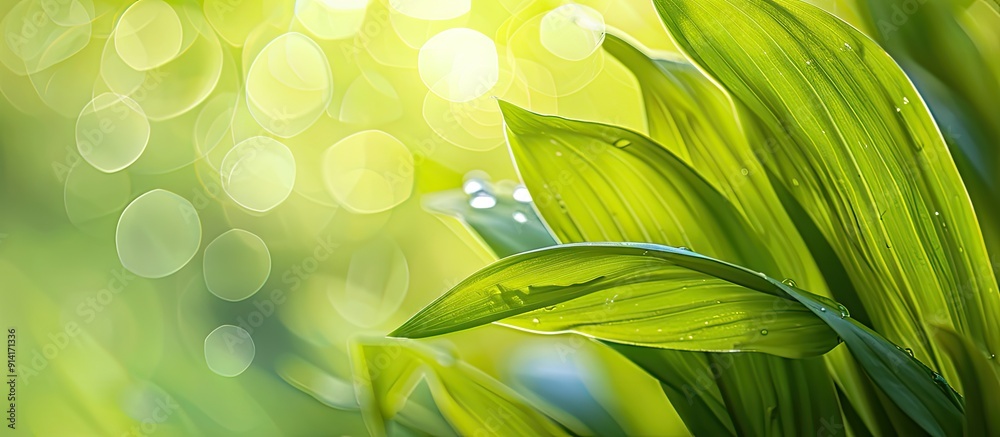 Poster Macro photograph featuring a lily leaf with a blurred background provides ample copy space image for text or graphics
