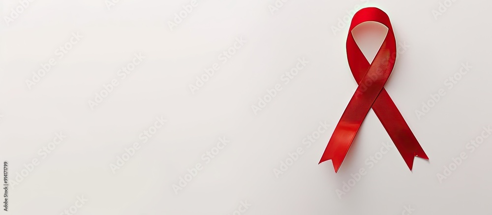 Poster White background with a red ribbon a symbol for World AIDS Day in a banner format with copy space image