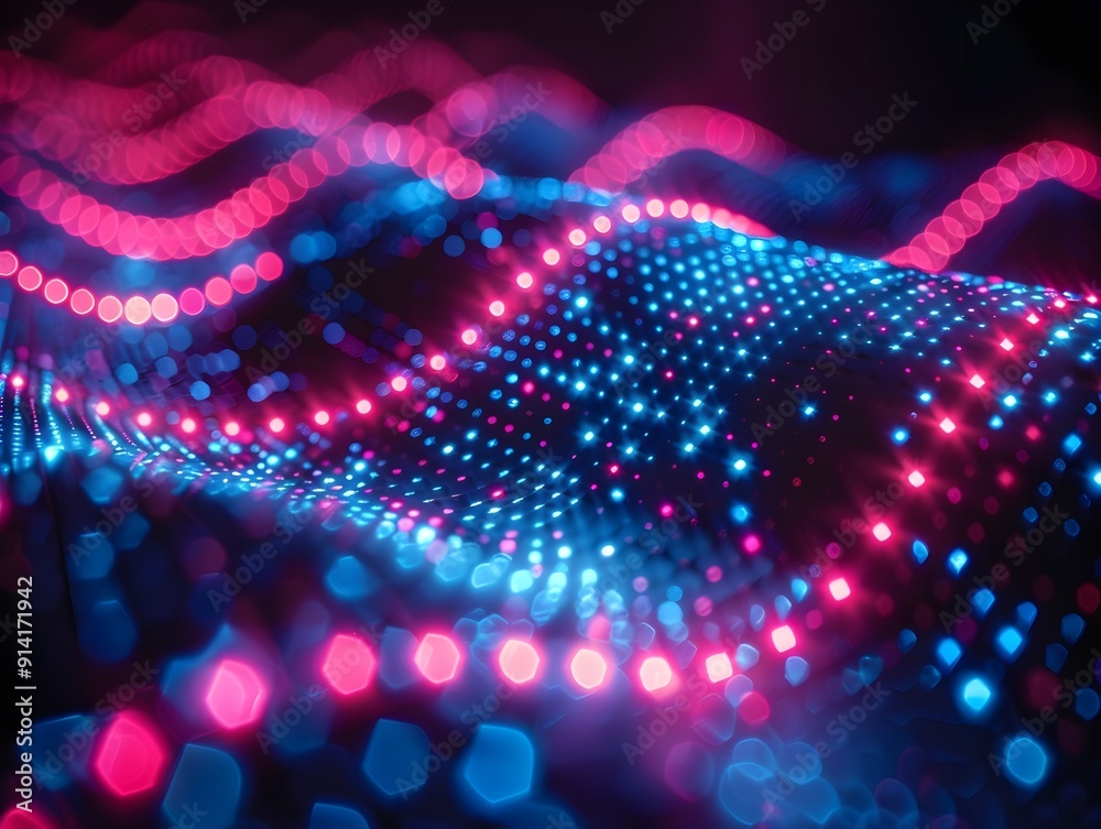 Wall mural vivid abstract neon light patterns on dark background for tech and gaming concepts