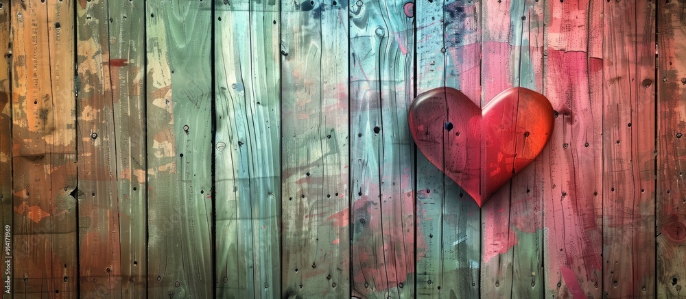 Leinwandbilder vintage valentine background with a heart on wooden planks backdrop featuring a gradient ideal for i
