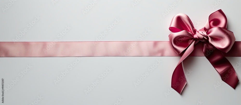Poster A satin ribbon with a neatly tied bow set against a plain white backdrop creating ample copy space for an image