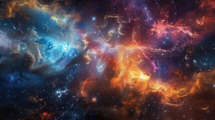 Fototapeta premium Vibrant and colorful depiction of outer space with swirling nebulas, showcasing the beauty and mystery of the universe.