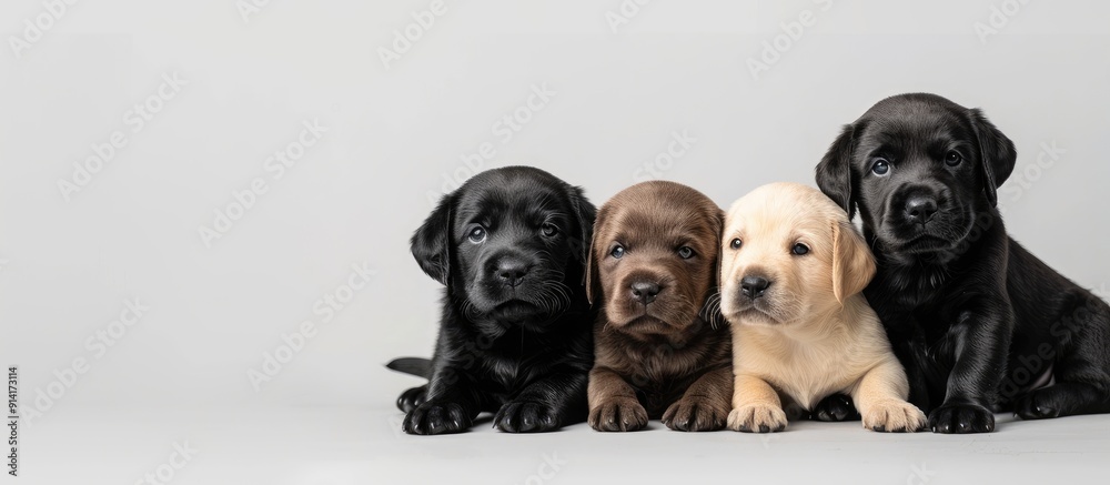 Poster labrador puppies with copy space image on a white surface