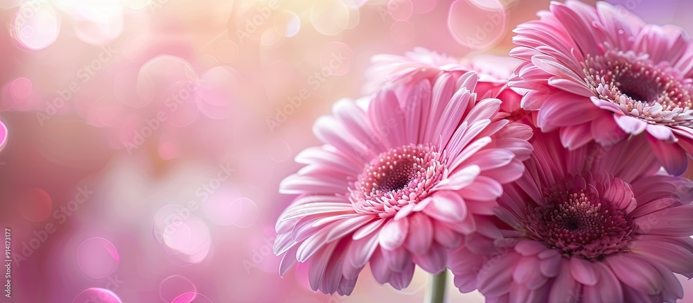 Aufkleber Pink gerbera daisies creating a fresh look with selective focus in a copy space image